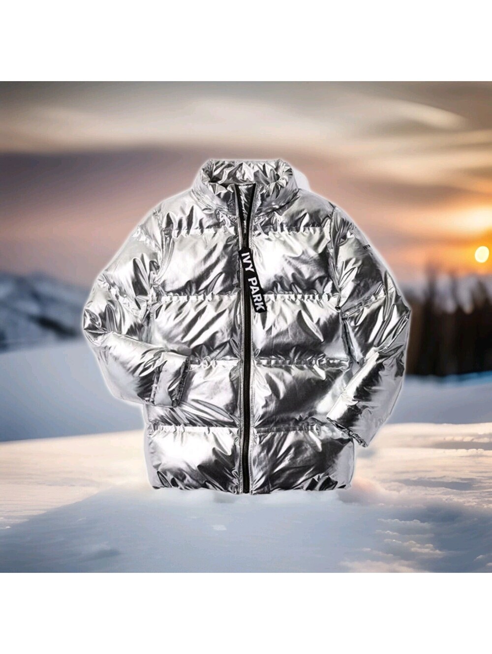 Ivy Park Metallic Quilted Silver Ski Puffer Winter Jacket Men Small Women Medium